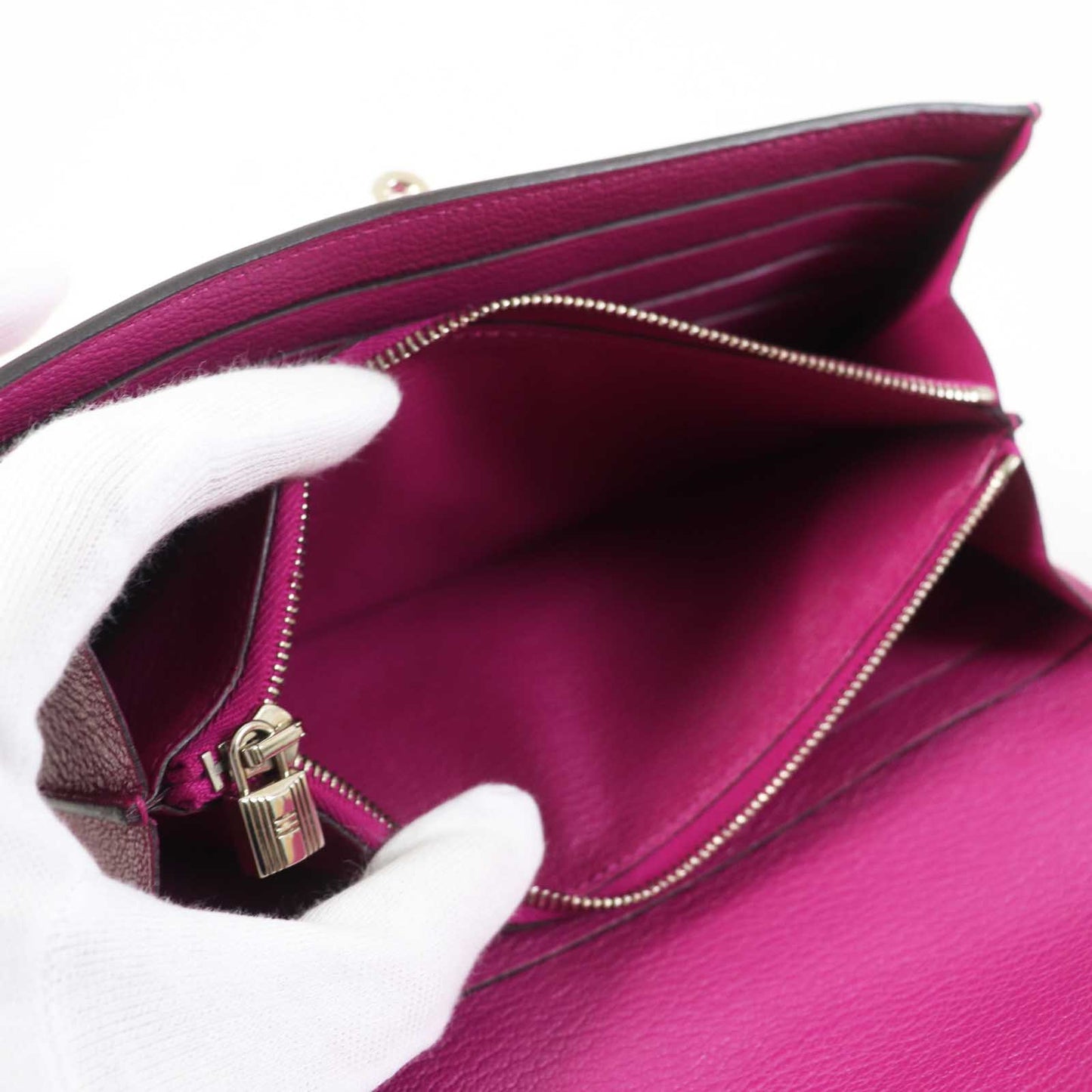 HERMES Long Wallet Purse Shave Rose purple Kelly wallet