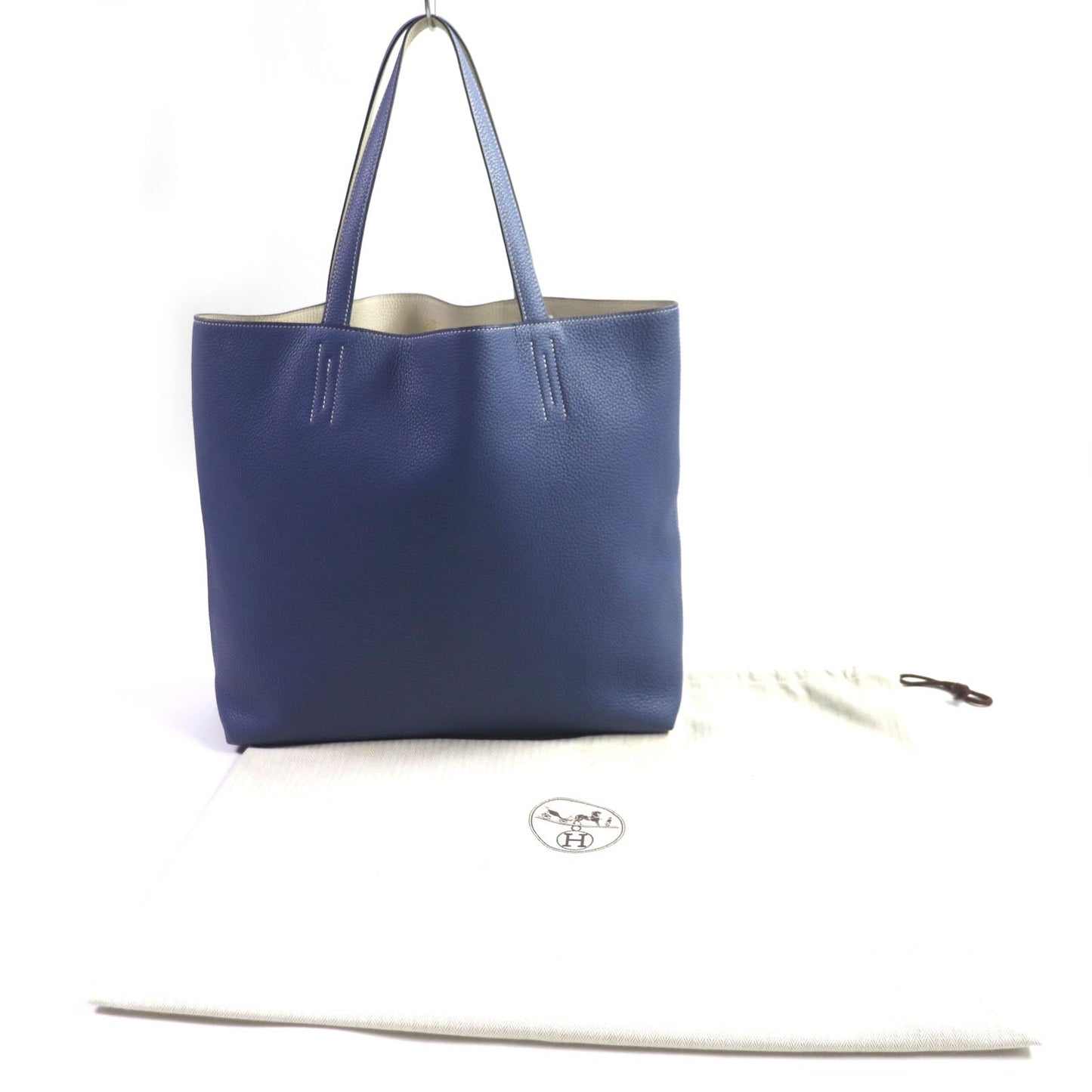 HERMES Tote Bag Taurillon Clemence Leather Blue Brighton Beton Doble Sense 45
