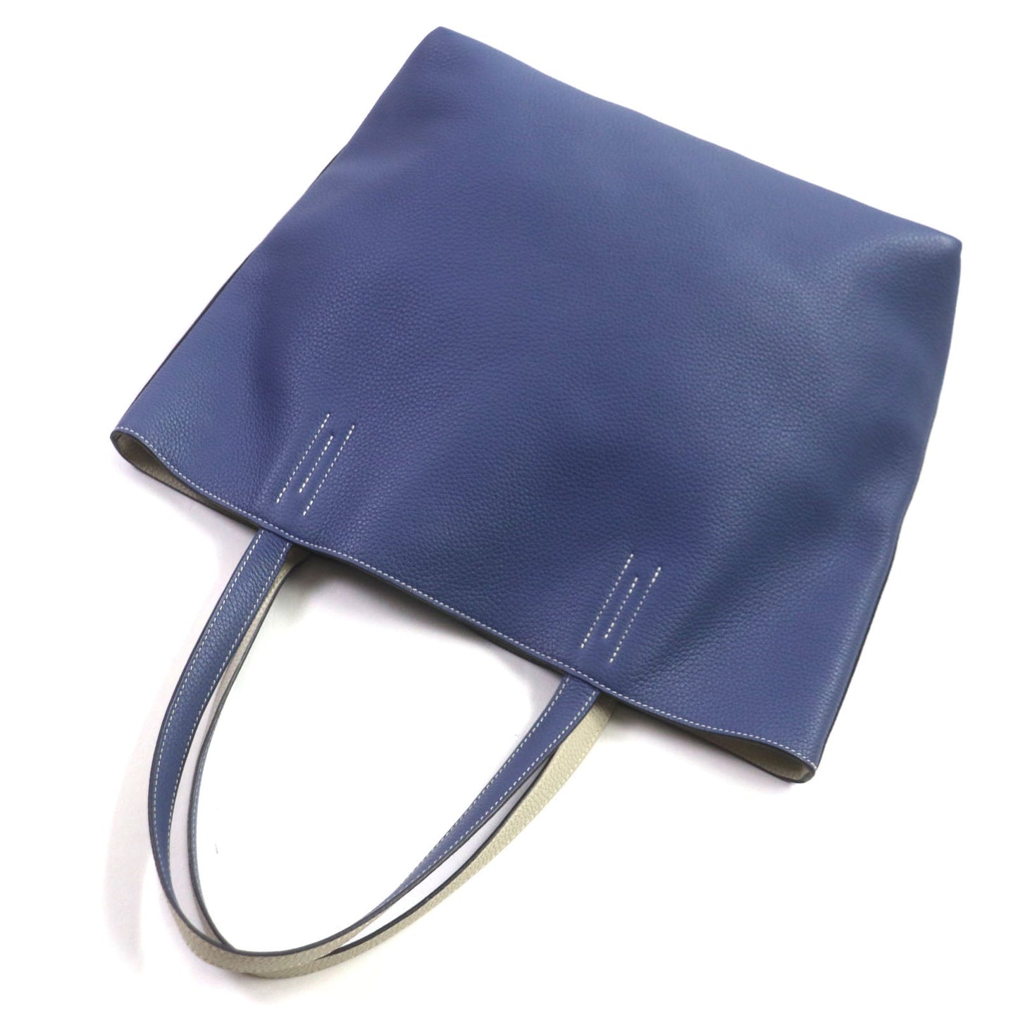 HERMES Tote Bag Taurillon Clemence Leather Blue Brighton Beton Doble Sense 45
