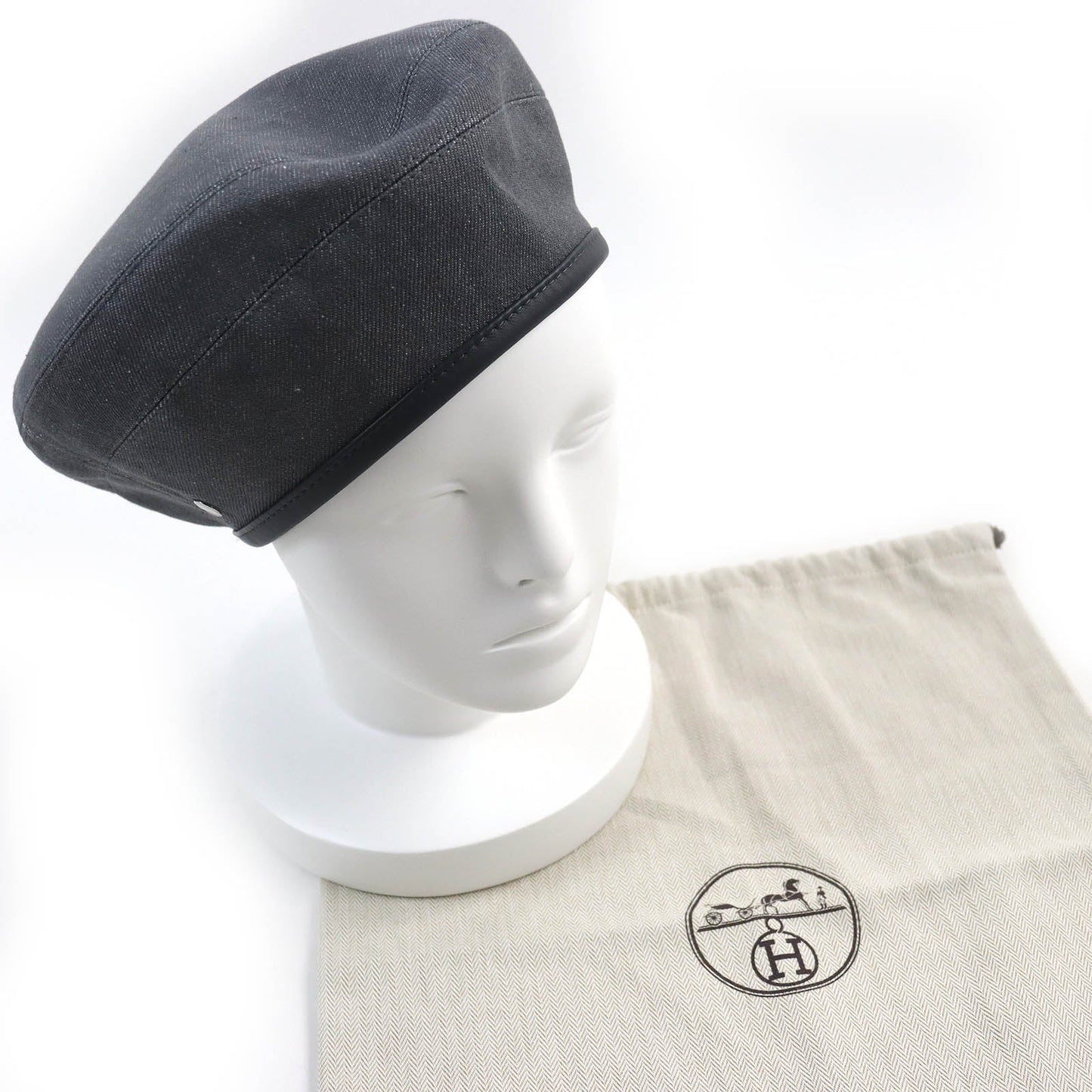 HERMES beret cotton gray Saint Honoré 58