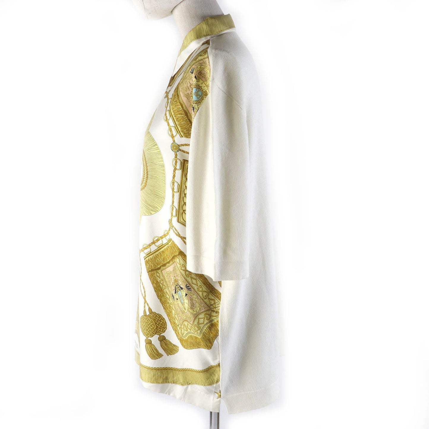 HERMES Short sleeve polo shirt Silk leather White Yellow type L