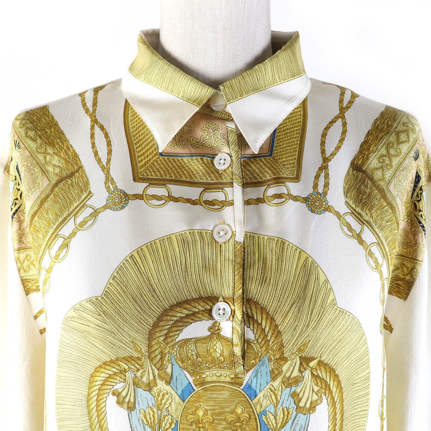 HERMES Short sleeve polo shirt Silk leather White Yellow type L