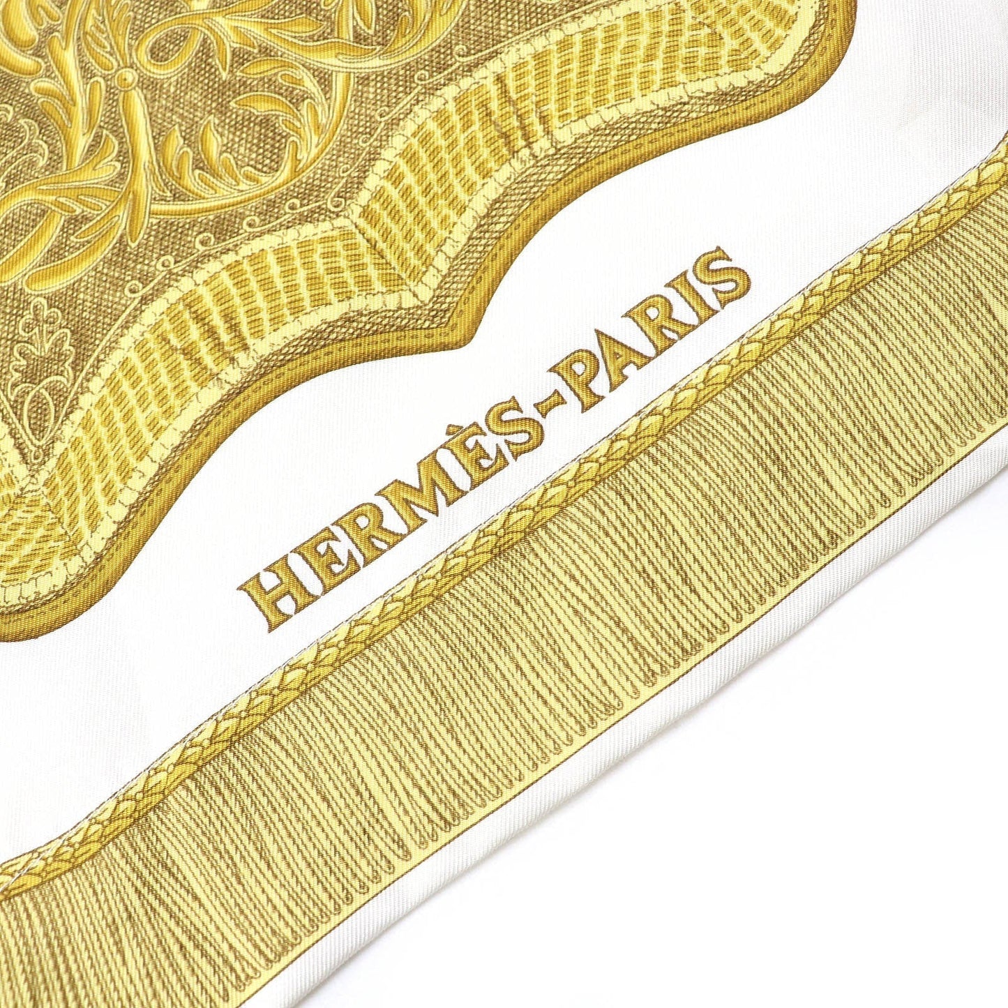 HERMES Short sleeve polo shirt Silk leather White Yellow type L