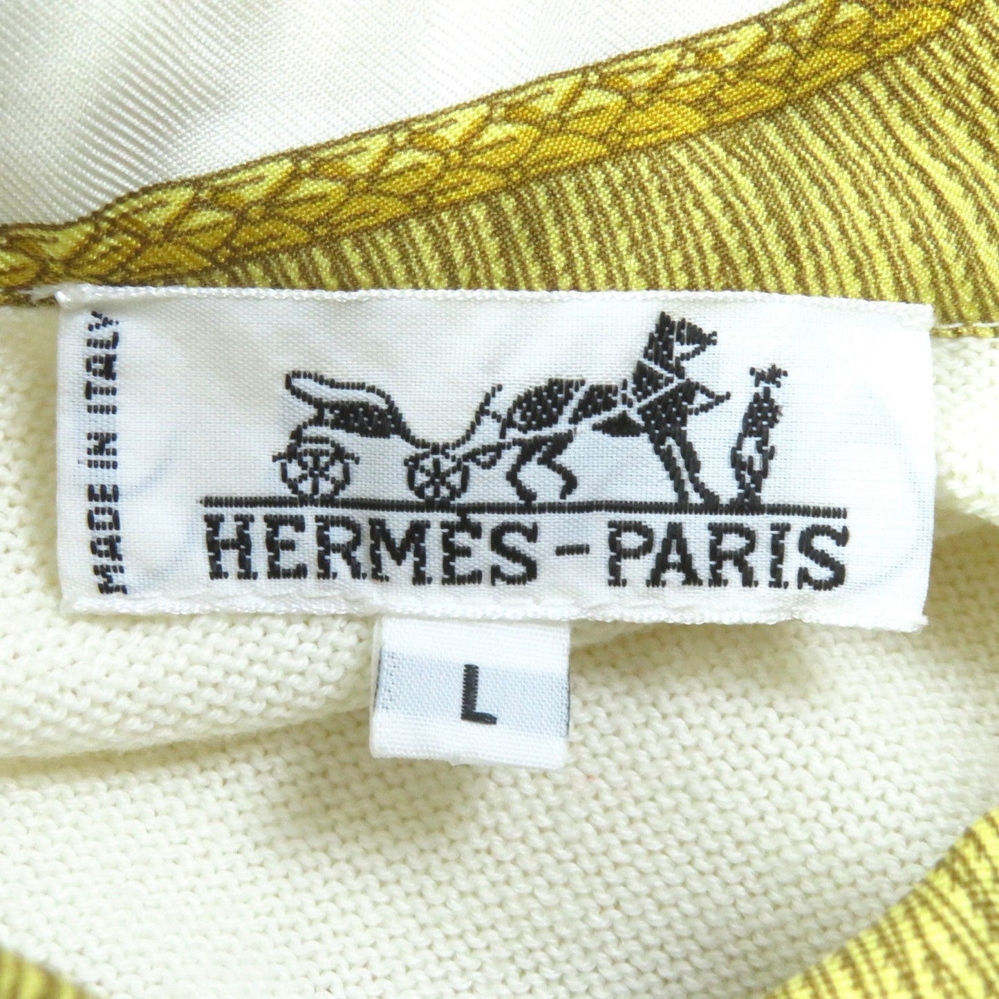 HERMES Short sleeve polo shirt Silk leather White Yellow type L