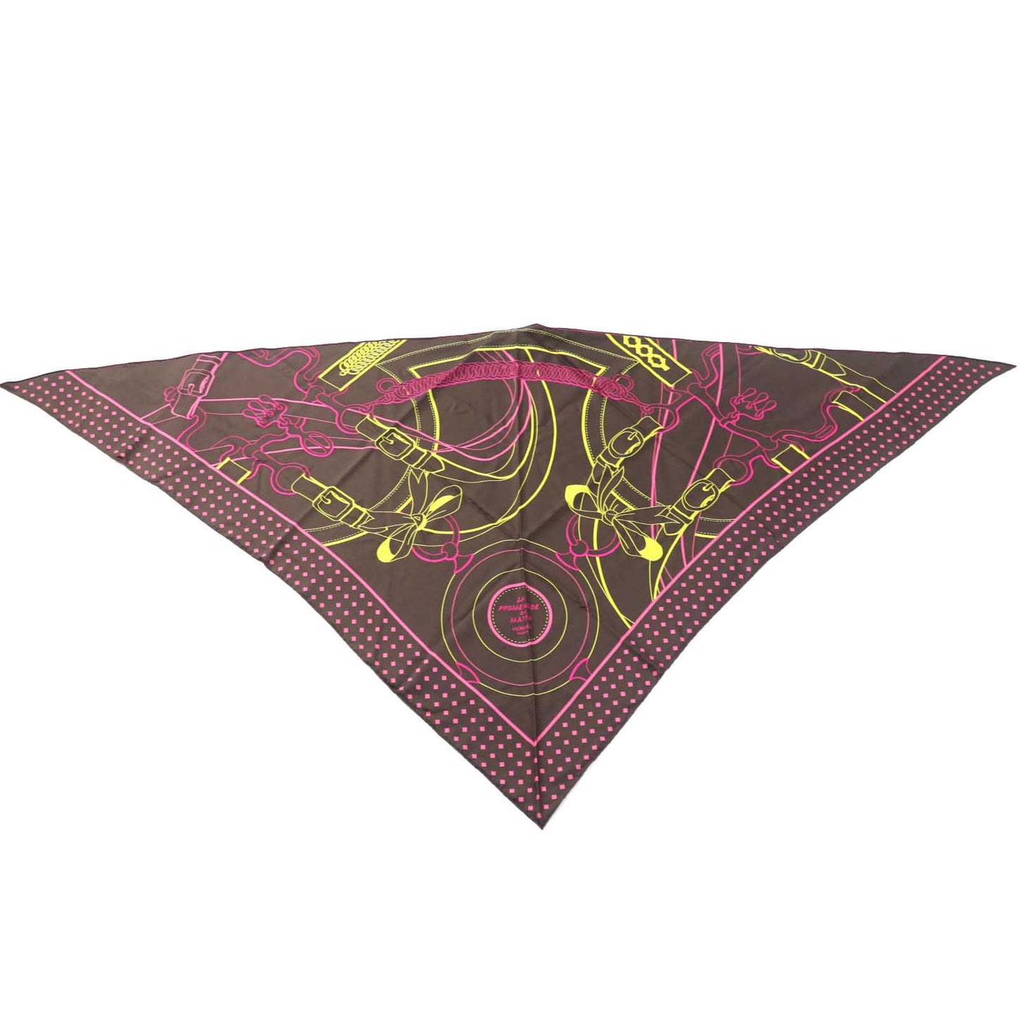 HERMES Stall H571828S silk Maron/Jaune POINTE TWILL Morning walk