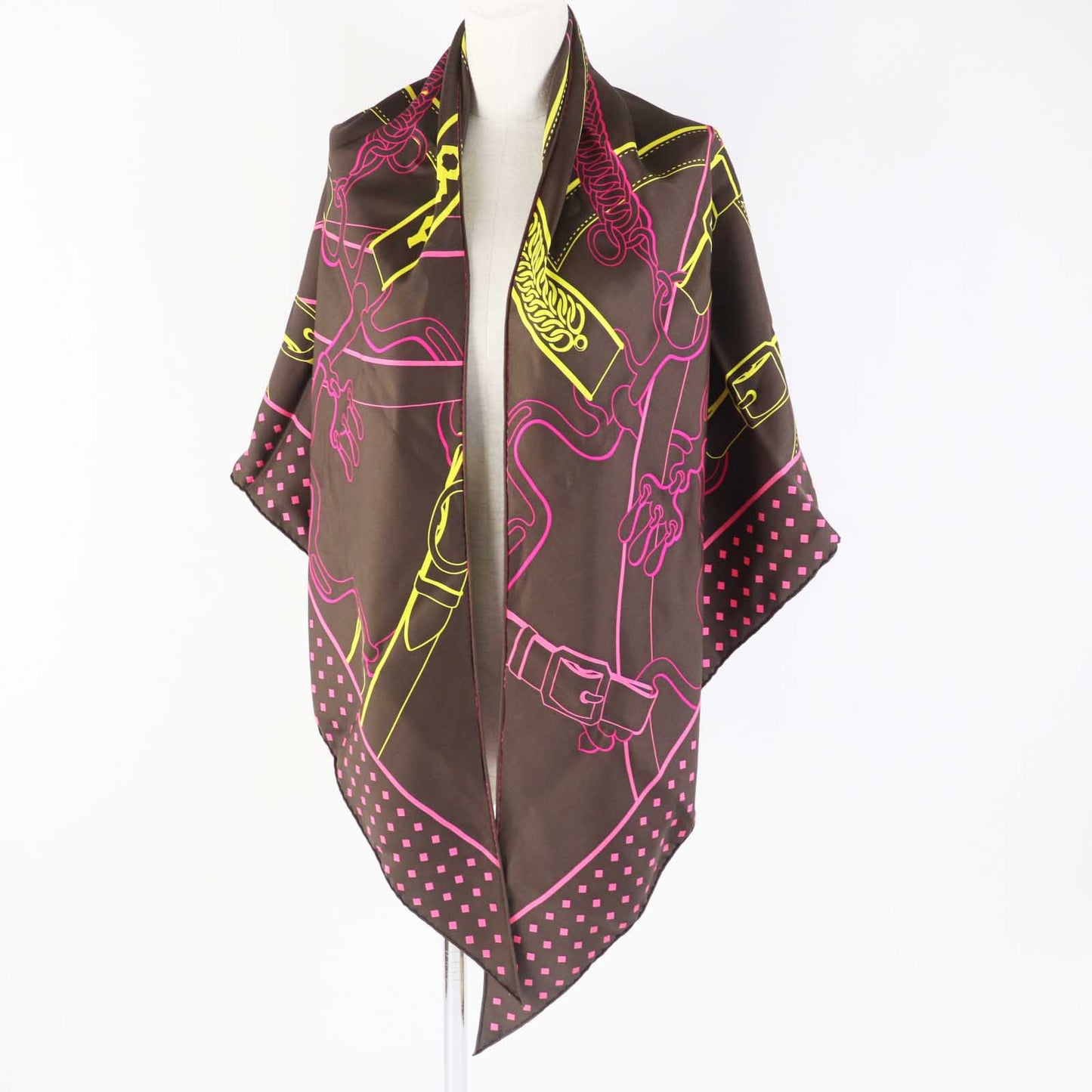 HERMES Stall H571828S silk Maron/Jaune POINTE TWILL Morning walk