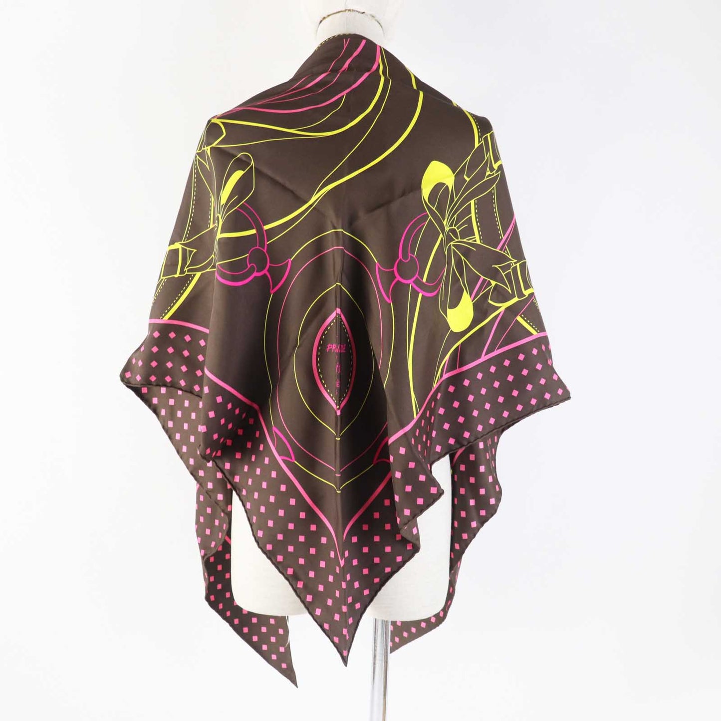 HERMES Stall H571828S silk Maron/Jaune POINTE TWILL Morning walk