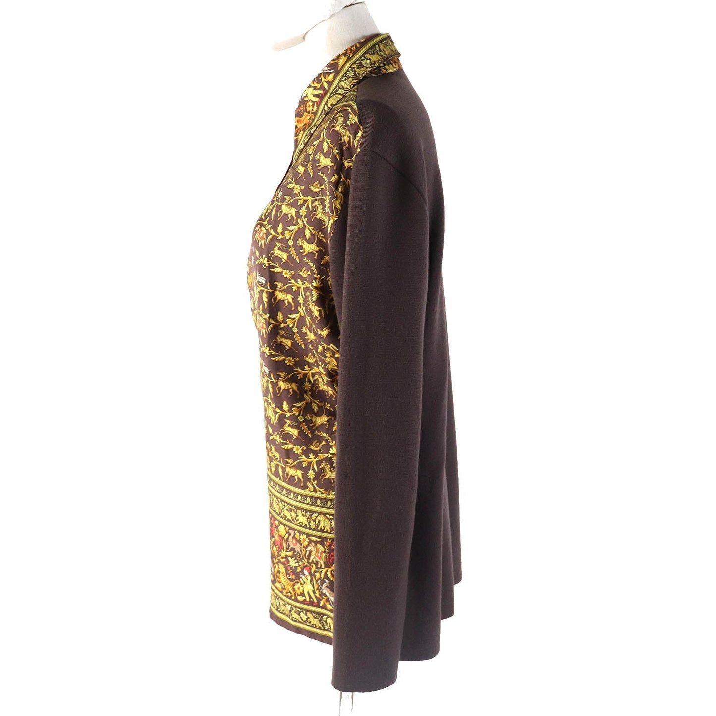 HERMES tops silk Dark Brown Yellow S