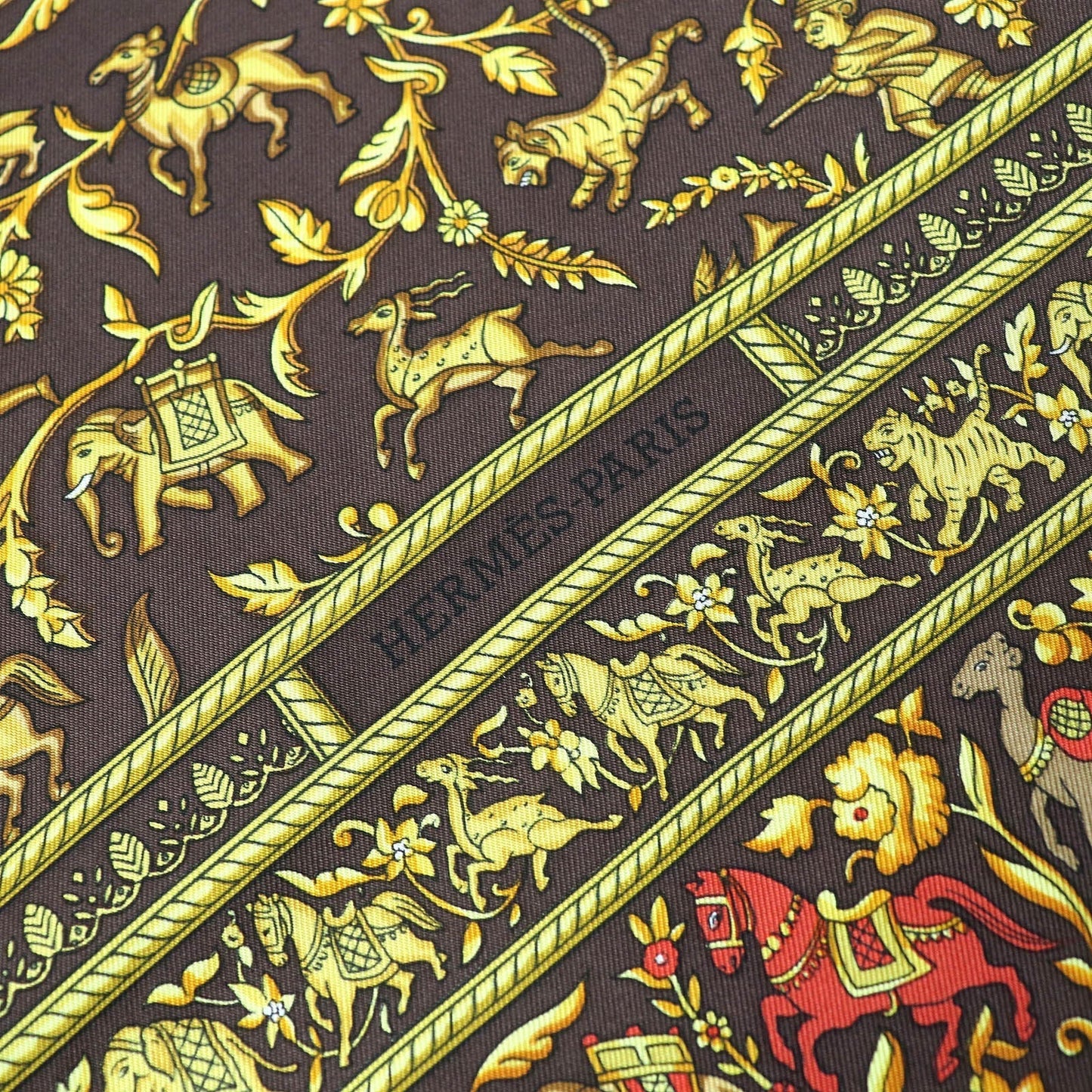 HERMES tops silk Dark Brown Yellow S