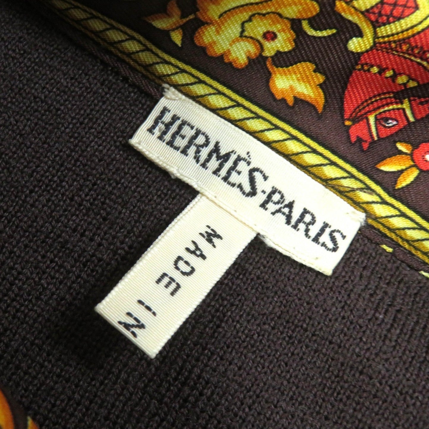 HERMES tops silk Dark Brown Yellow S