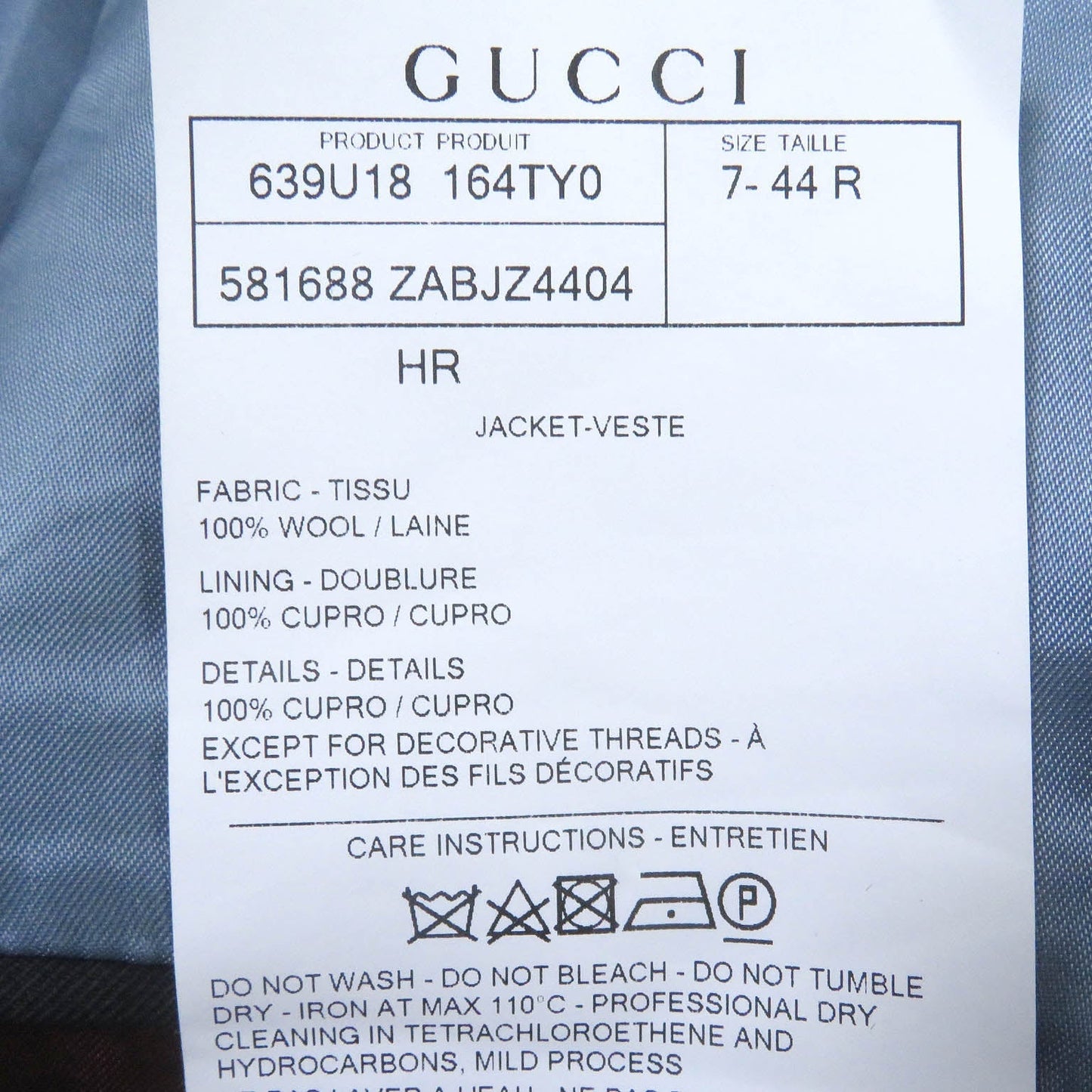 GUCCI 581688 Outer: 100% wool, Lining: 100% cupra, Part: 100% cupra Navy mens 44 Used