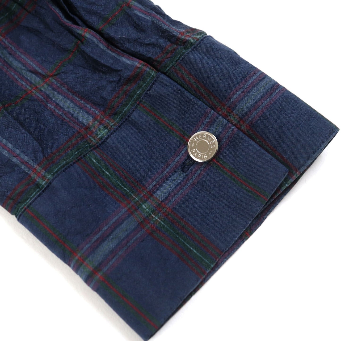 HERMES Long sleeve shirt silk Navy type Check Pattern