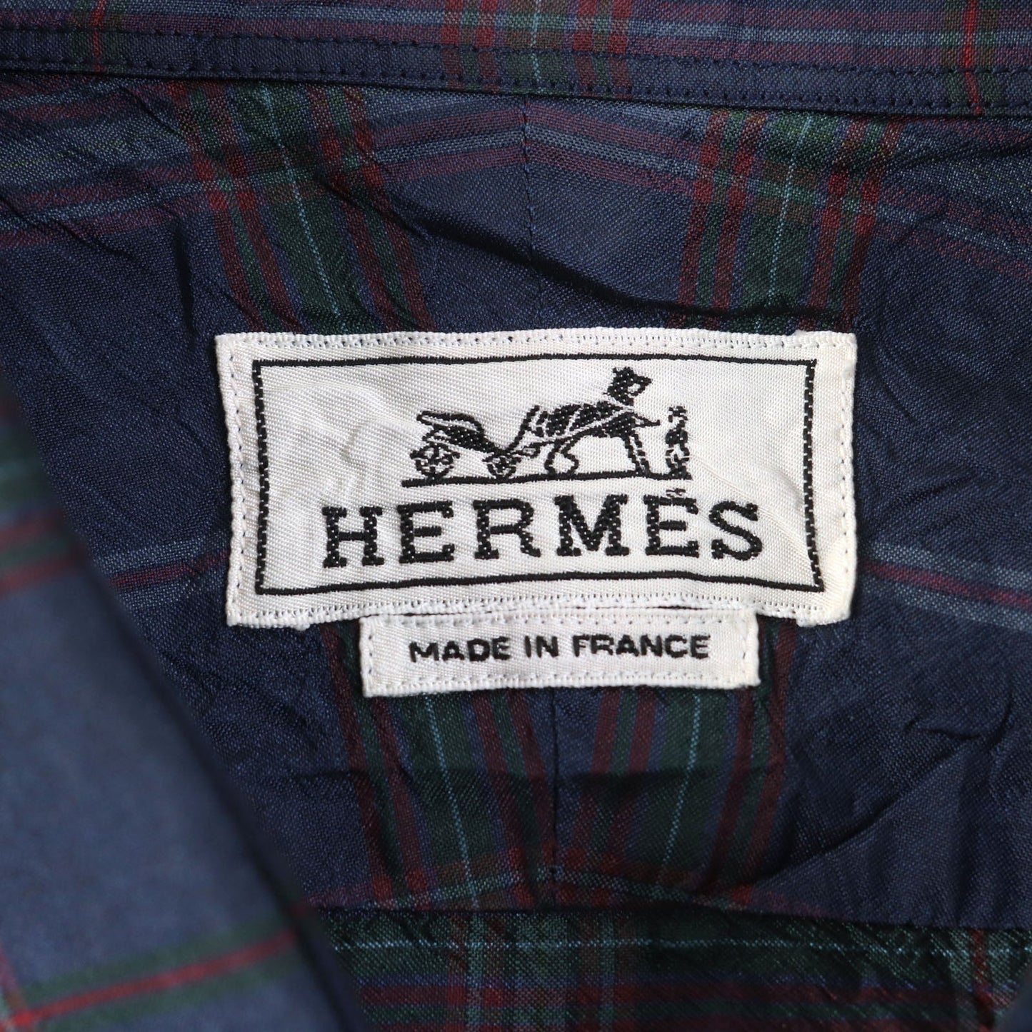 HERMES Long sleeve shirt silk Navy type Check Pattern