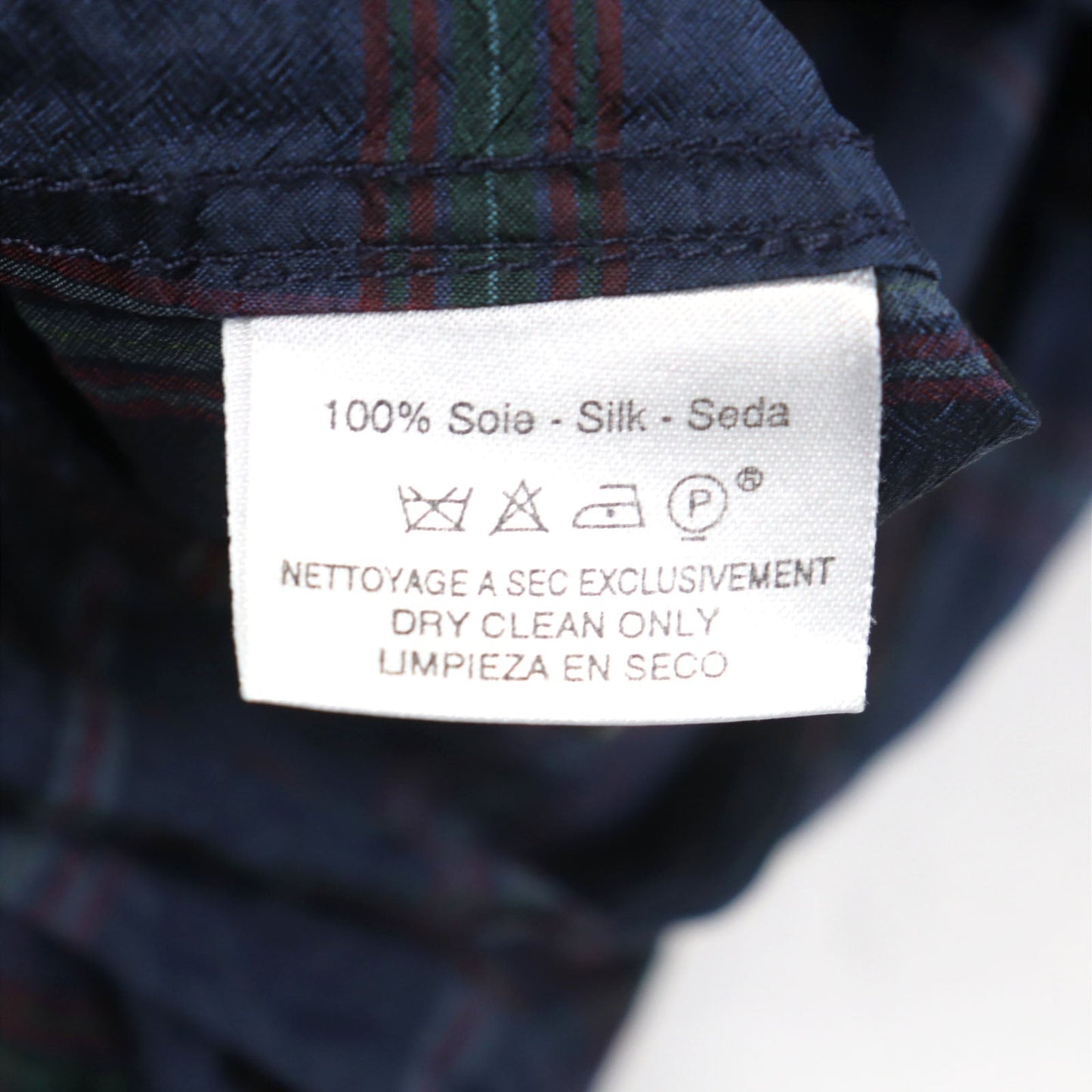 HERMES Long sleeve shirt silk Navy type Check Pattern