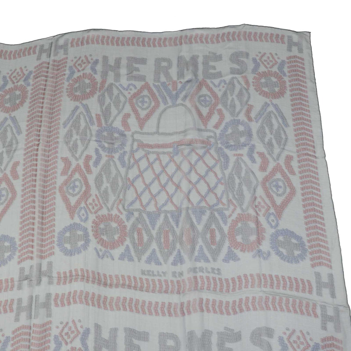 HERMES scarf silk gray Carre140 KELLY EN PERLES