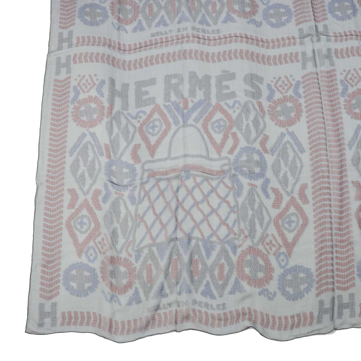 HERMES scarf silk gray Carre140 KELLY EN PERLES