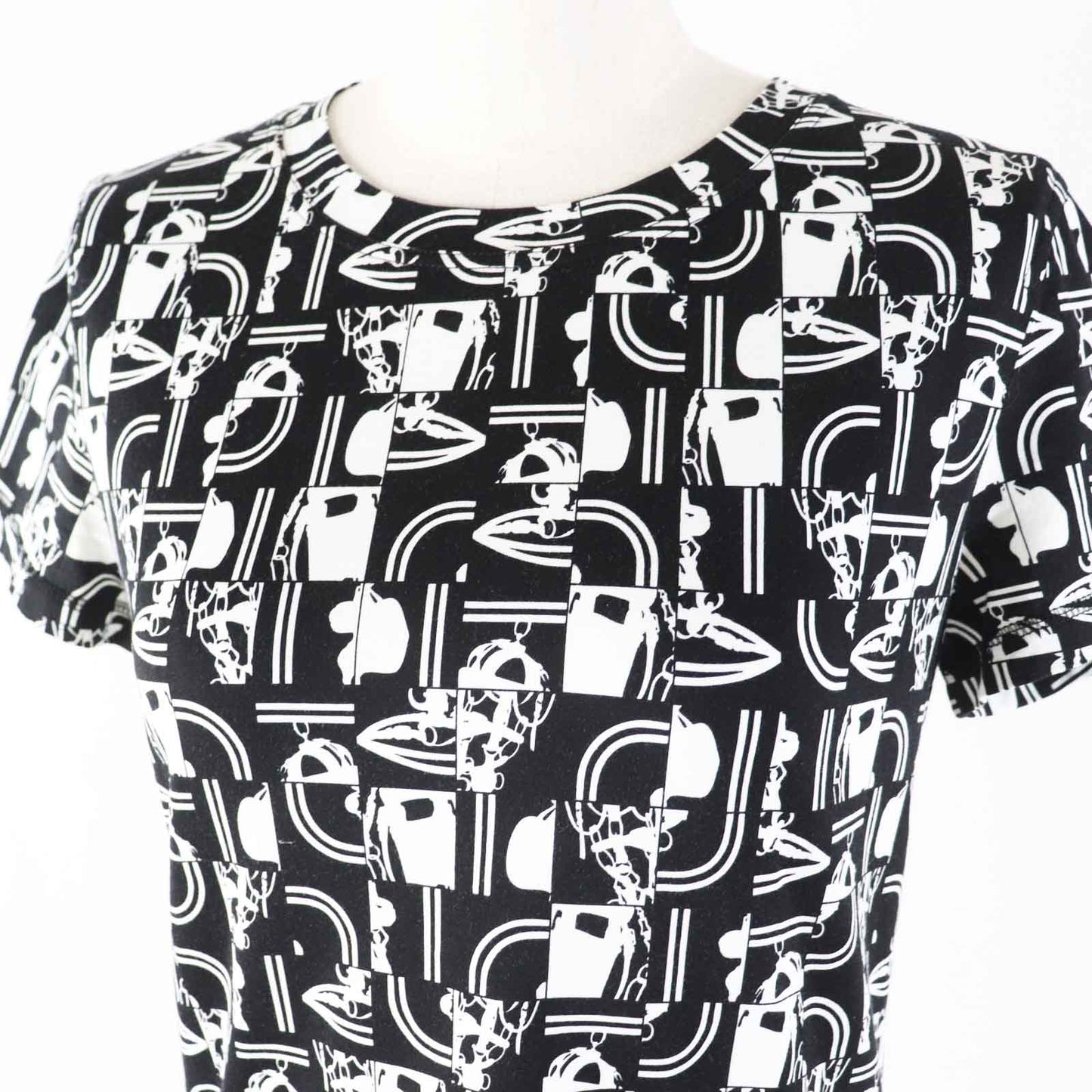 HERMES Short sleeve T-shirt cotton Black White BRIDES DE GALA en Desordre Ceremonial bridles 34