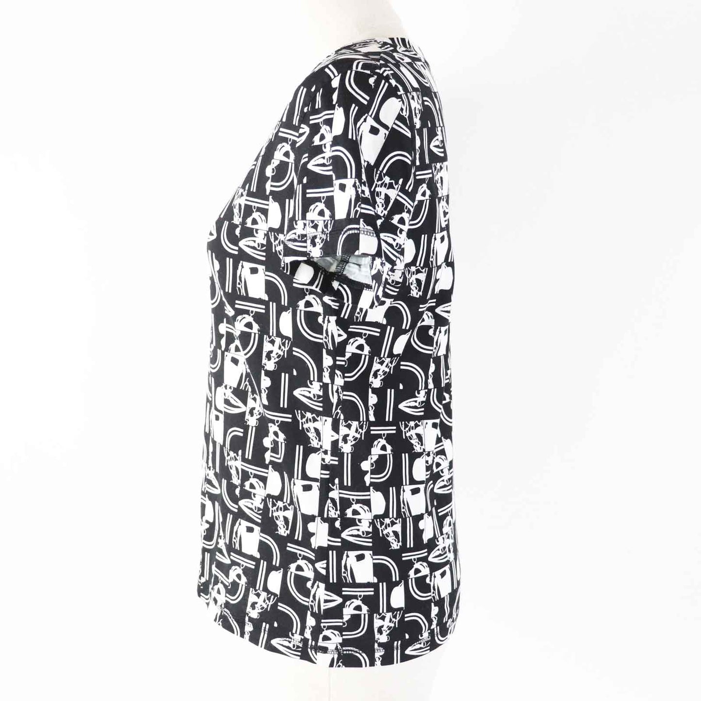HERMES Short sleeve T-shirt cotton Black White BRIDES DE GALA en Desordre Ceremonial bridles 34