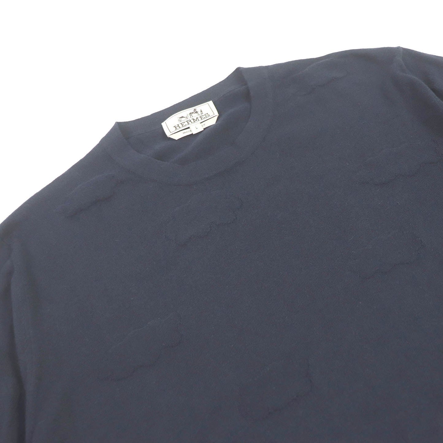 HERMES Short sleeve knit cotton Navy L