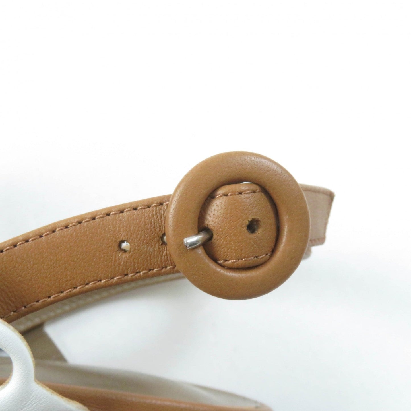 HERMES Sandals 181096Z leather Brown white Romanzo 38