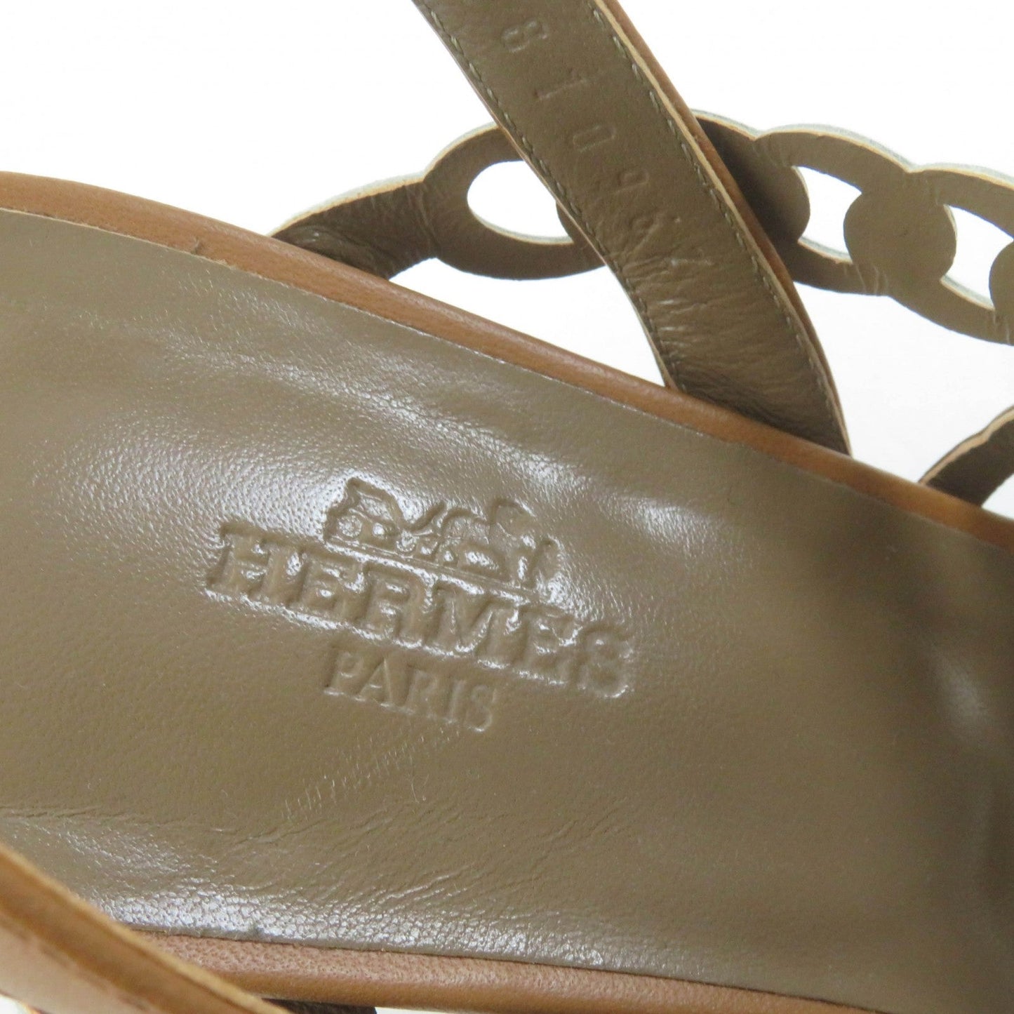 HERMES Sandals 181096Z leather Brown white Romanzo 38