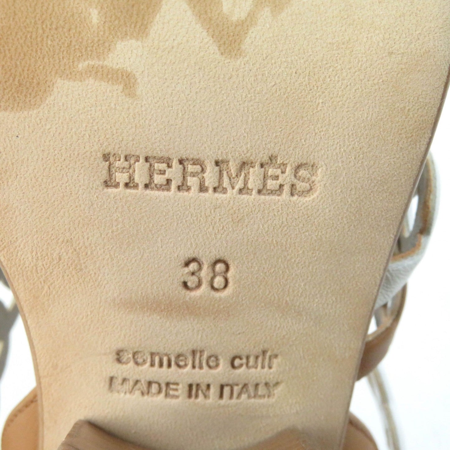 HERMES Sandals 181096Z leather Brown white Romanzo 38