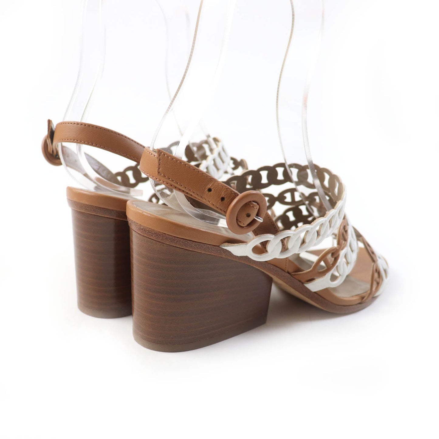 HERMES Sandals 181096Z leather Brown white Romanzo 38