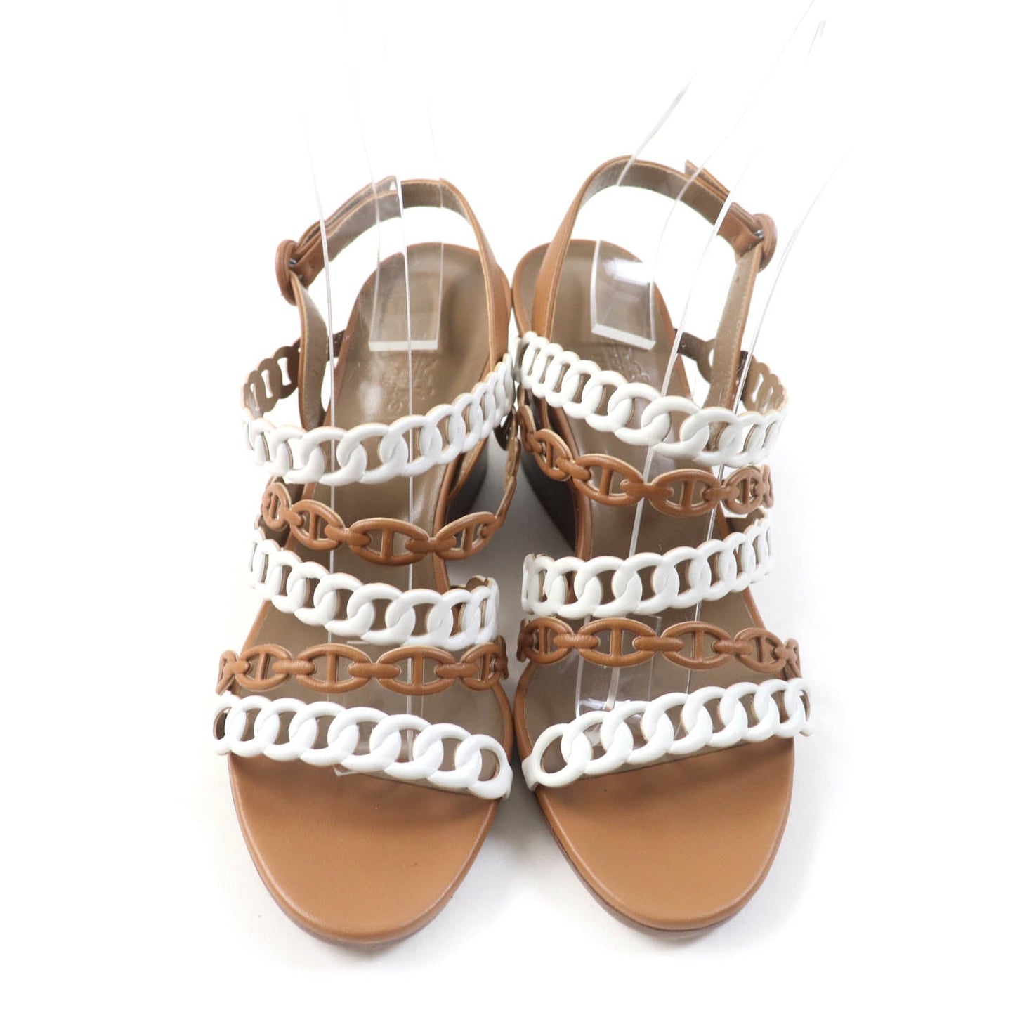 HERMES Sandals 181096Z leather Brown white Romanzo 38