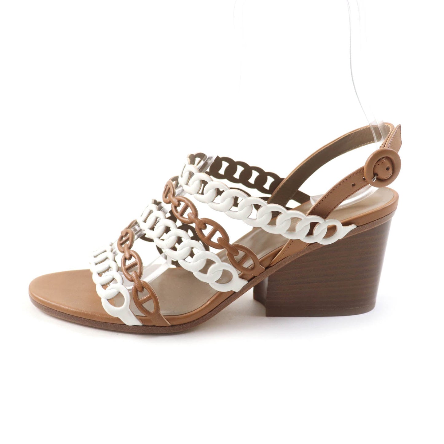 HERMES Sandals 181096Z leather Brown white Romanzo 38