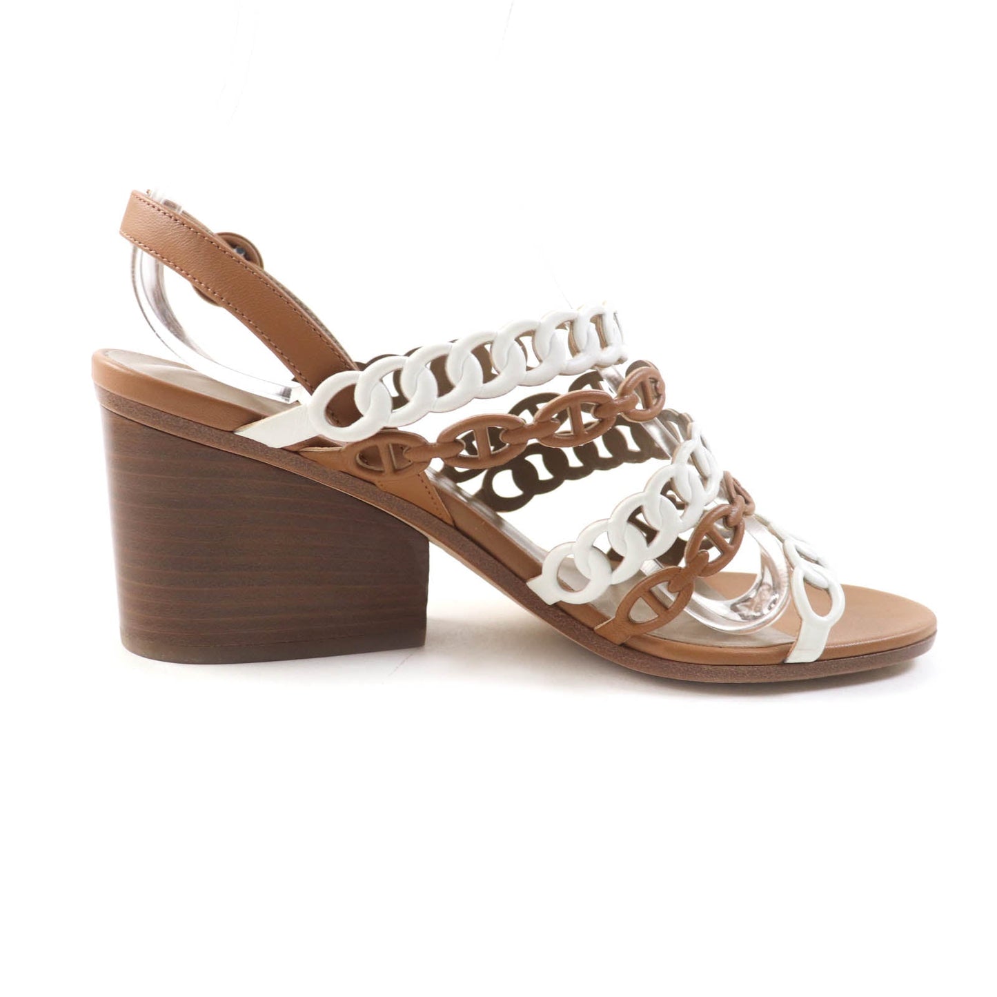 HERMES Sandals 181096Z leather Brown white Romanzo 38