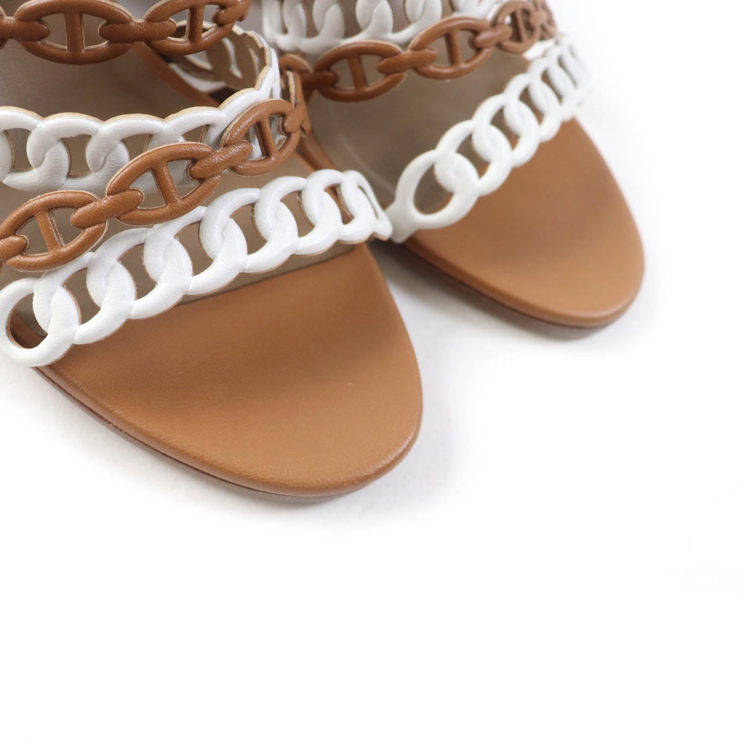 HERMES Sandals 181096Z leather Brown white Romanzo 38