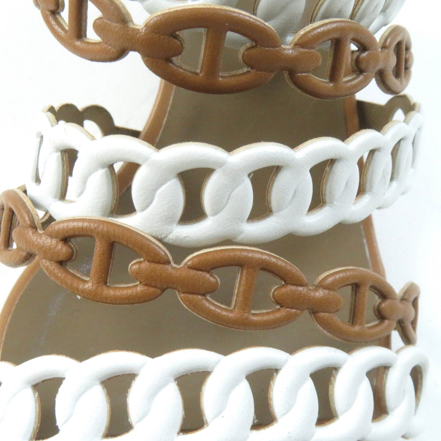 HERMES Sandals 181096Z leather Brown white Romanzo 38