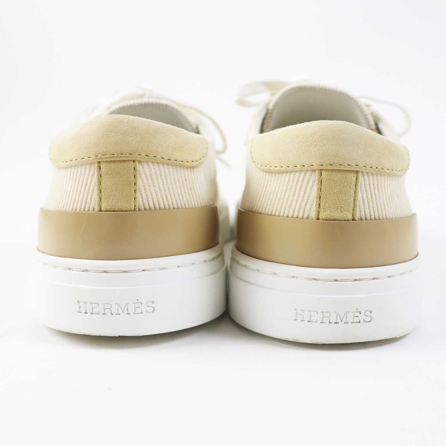 HERMES sneakers 222189Z Suede leather Beige white DEEP 38.5