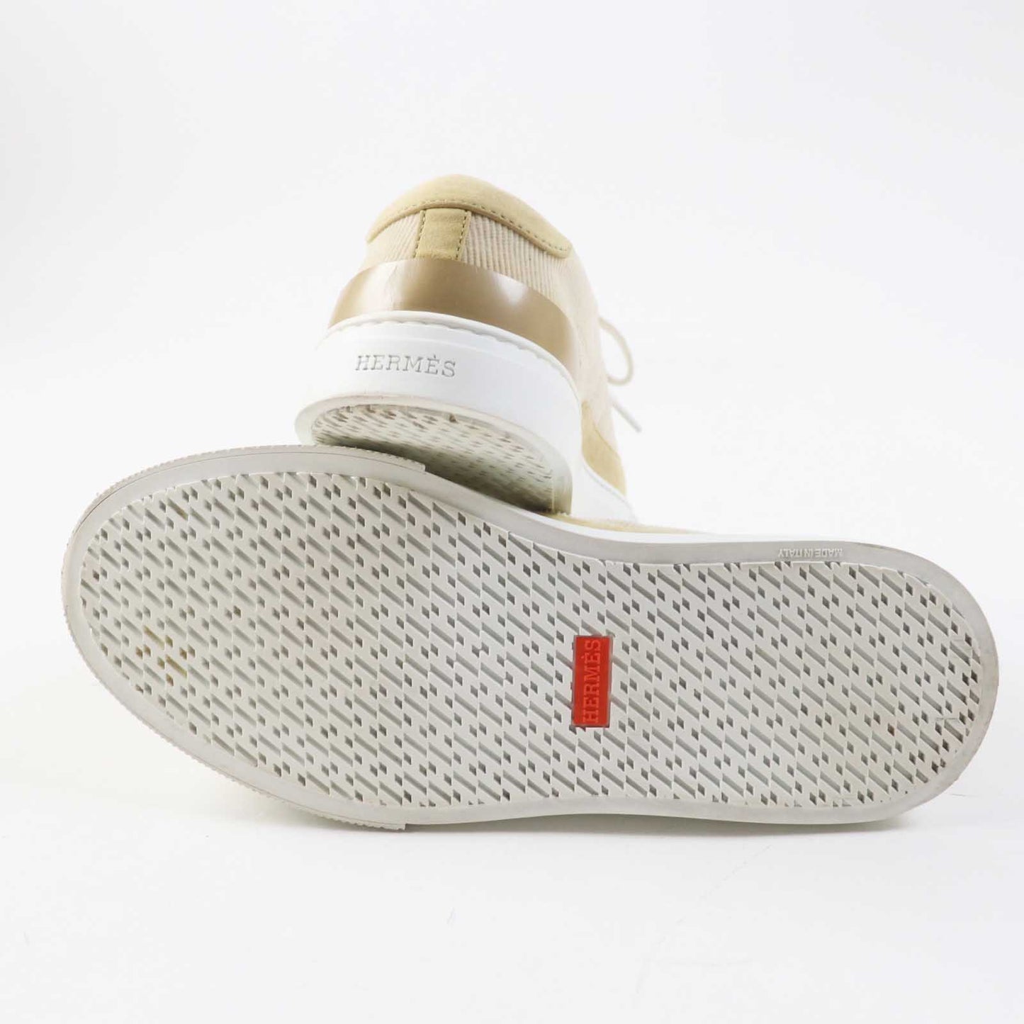 HERMES sneakers 222189Z Suede leather Beige white DEEP 38.5