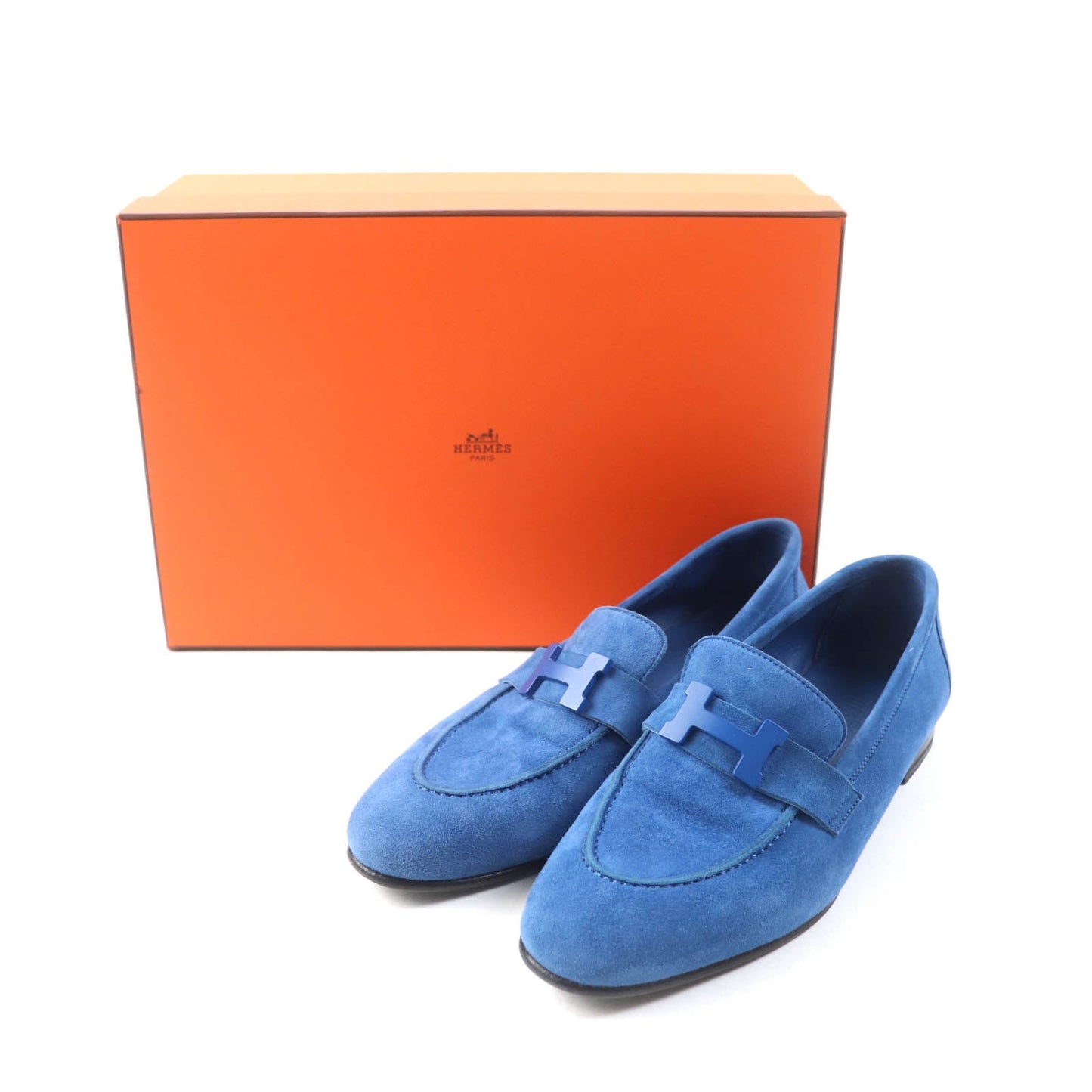 HERMES loafers 221065Z Suede leather blue Constance 36.5