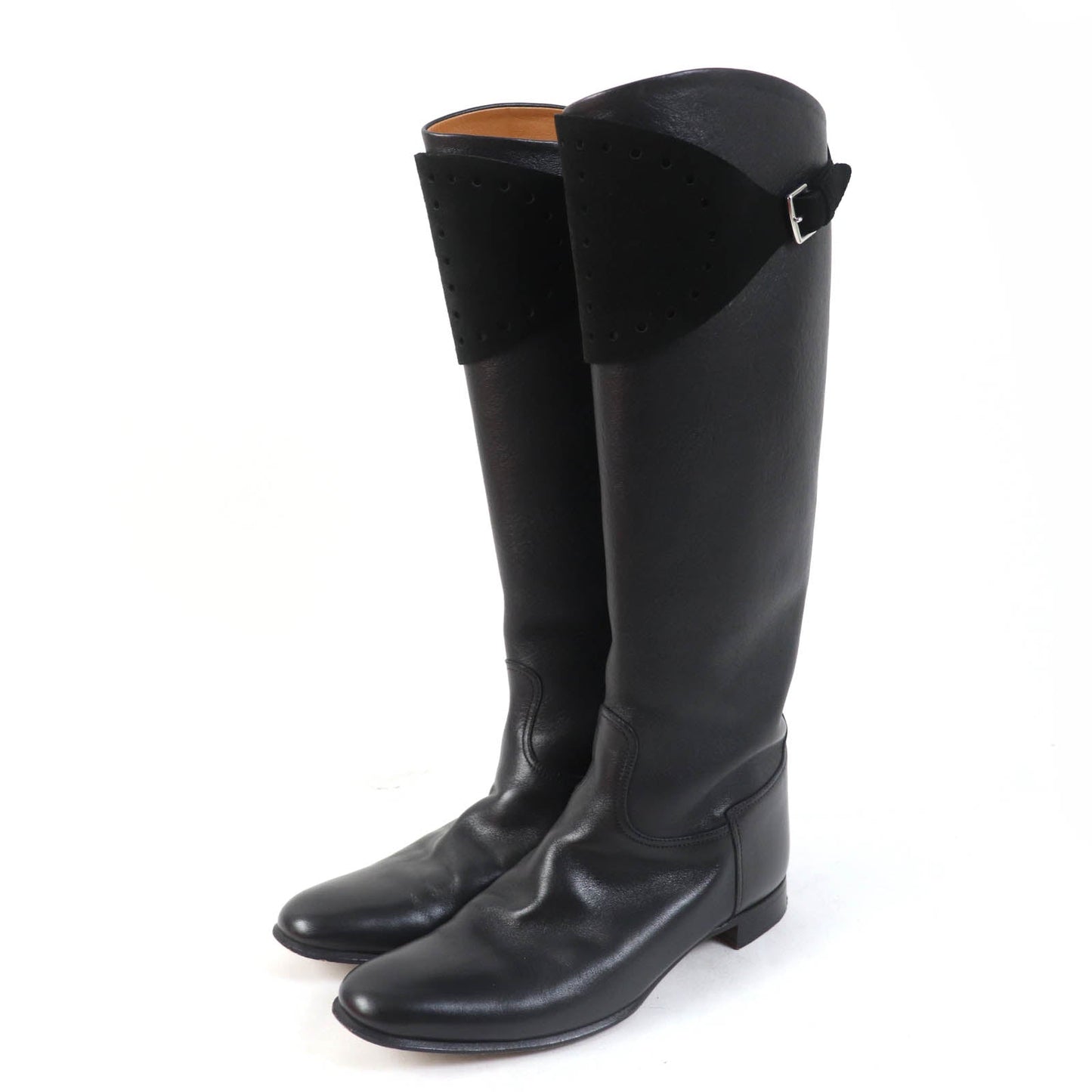HERMES Knee-high boots leather black 37