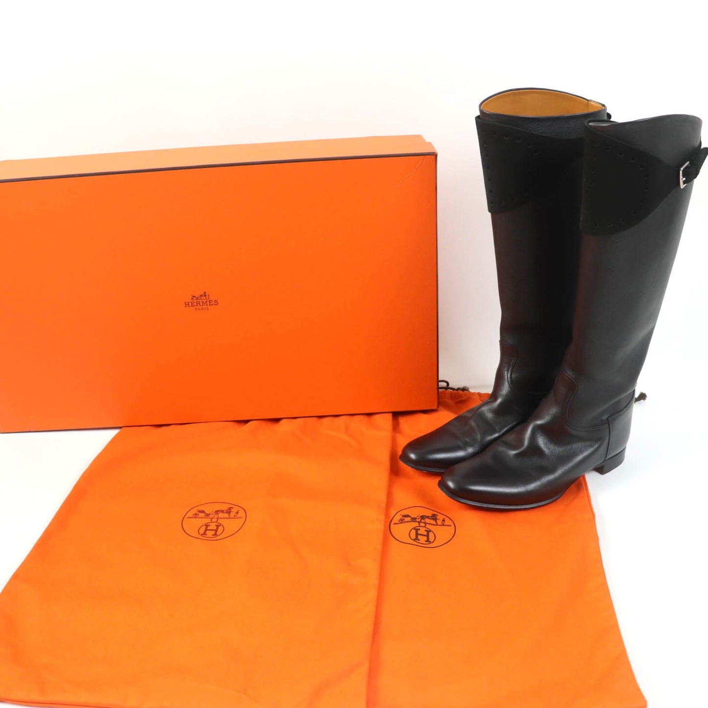 HERMES Knee-high boots leather black 37