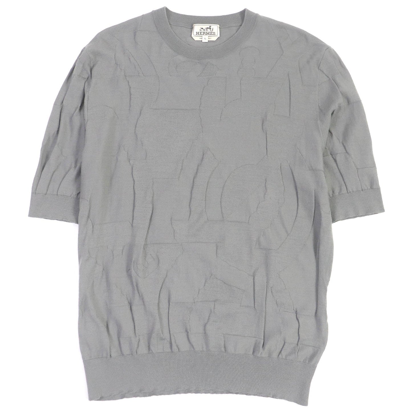 HERMES Short sleeve knit wool gray XL