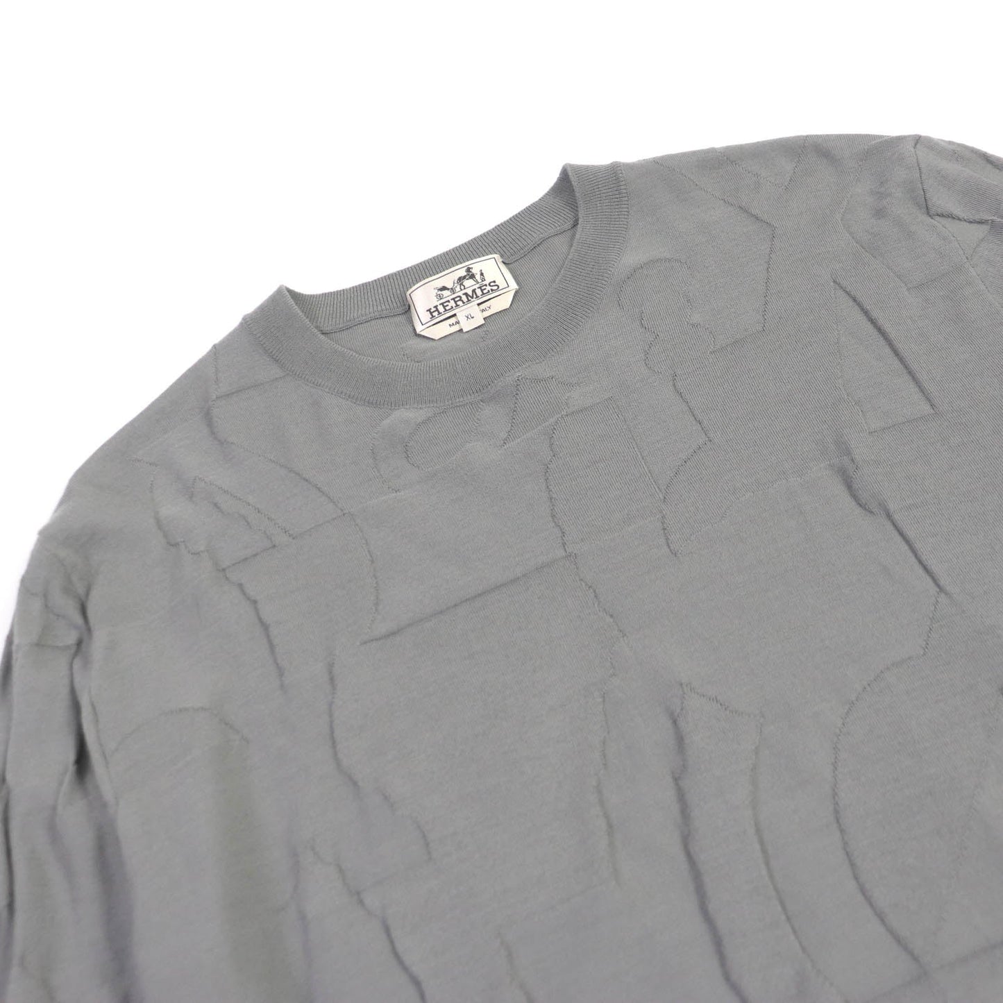 HERMES Short sleeve knit wool gray XL
