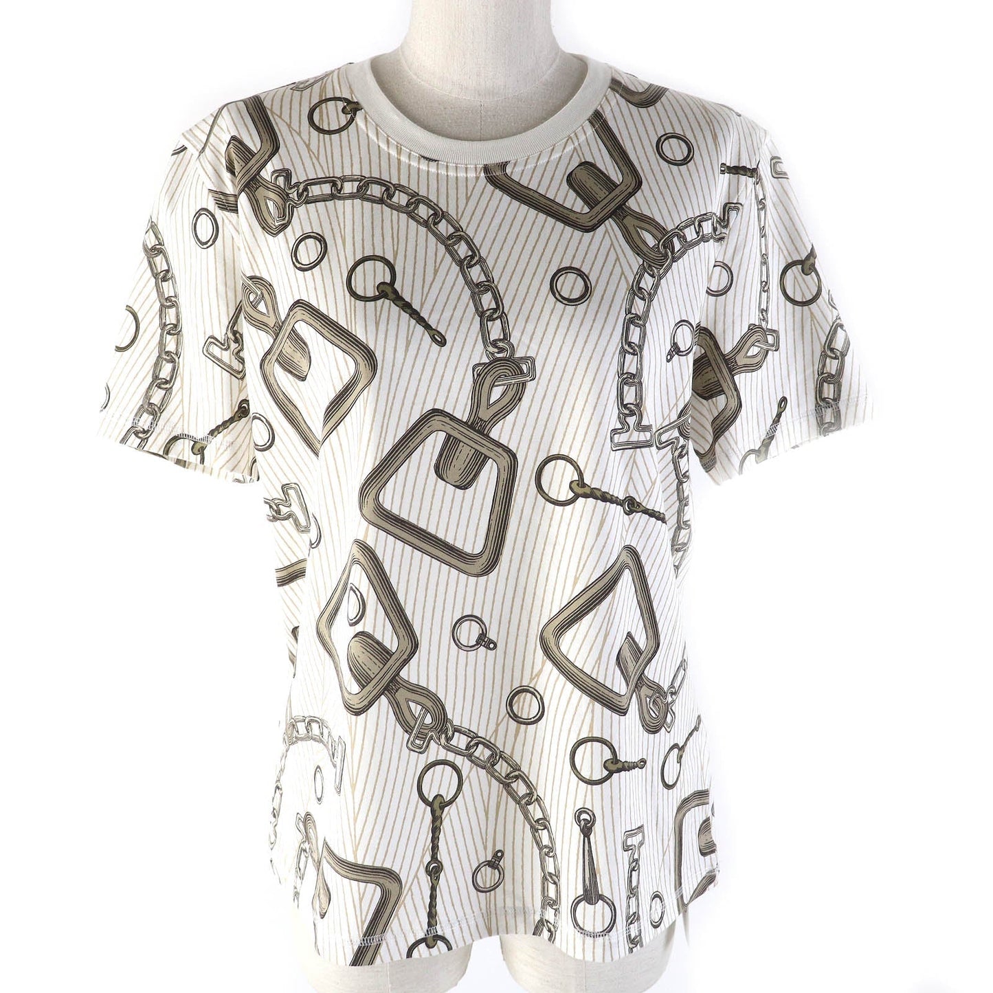 HERMES Short sleeve T-shirt 4H4648DH cotton White Brown type Kaleidoscope Effect 44