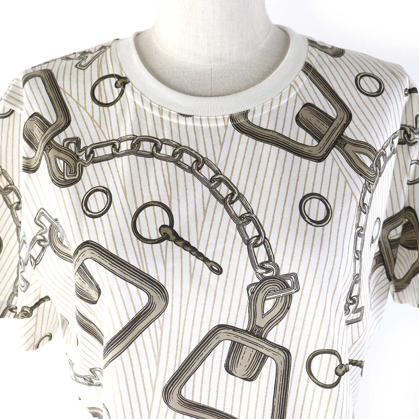 HERMES Short sleeve T-shirt 4H4648DH cotton White Brown type Kaleidoscope Effect 44