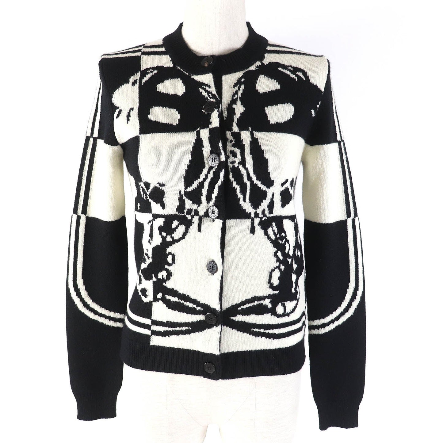 HERMES cardigan cashmere Black White 34