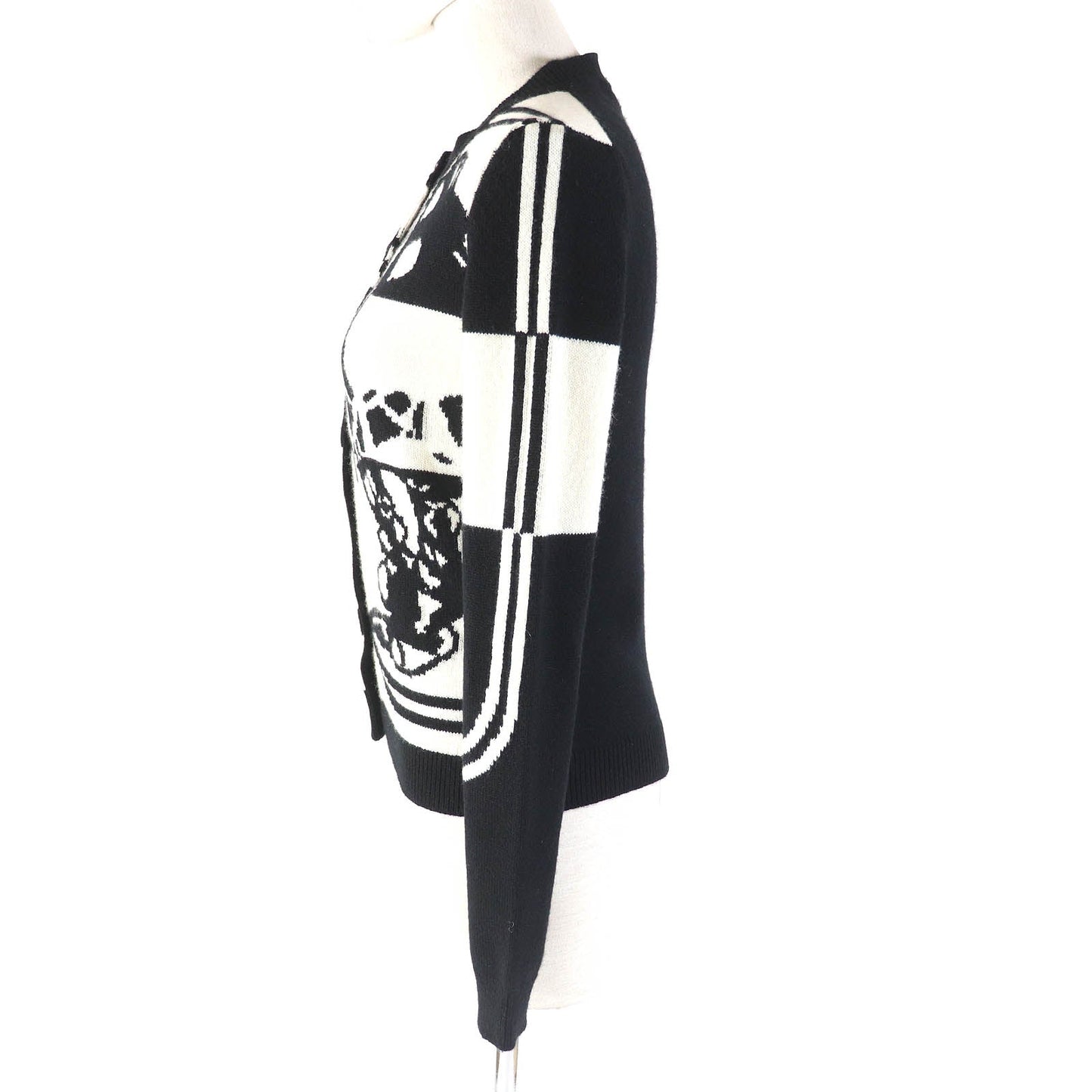 HERMES cardigan cashmere Black White 34