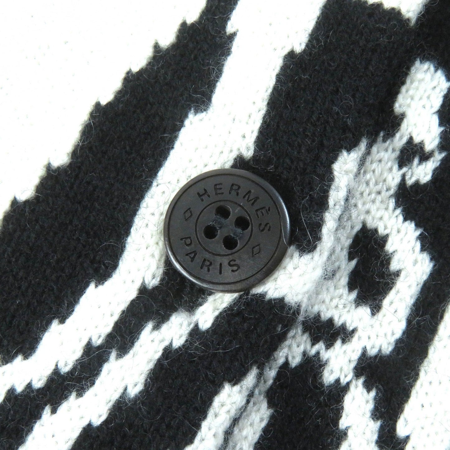 HERMES cardigan cashmere Black White 34