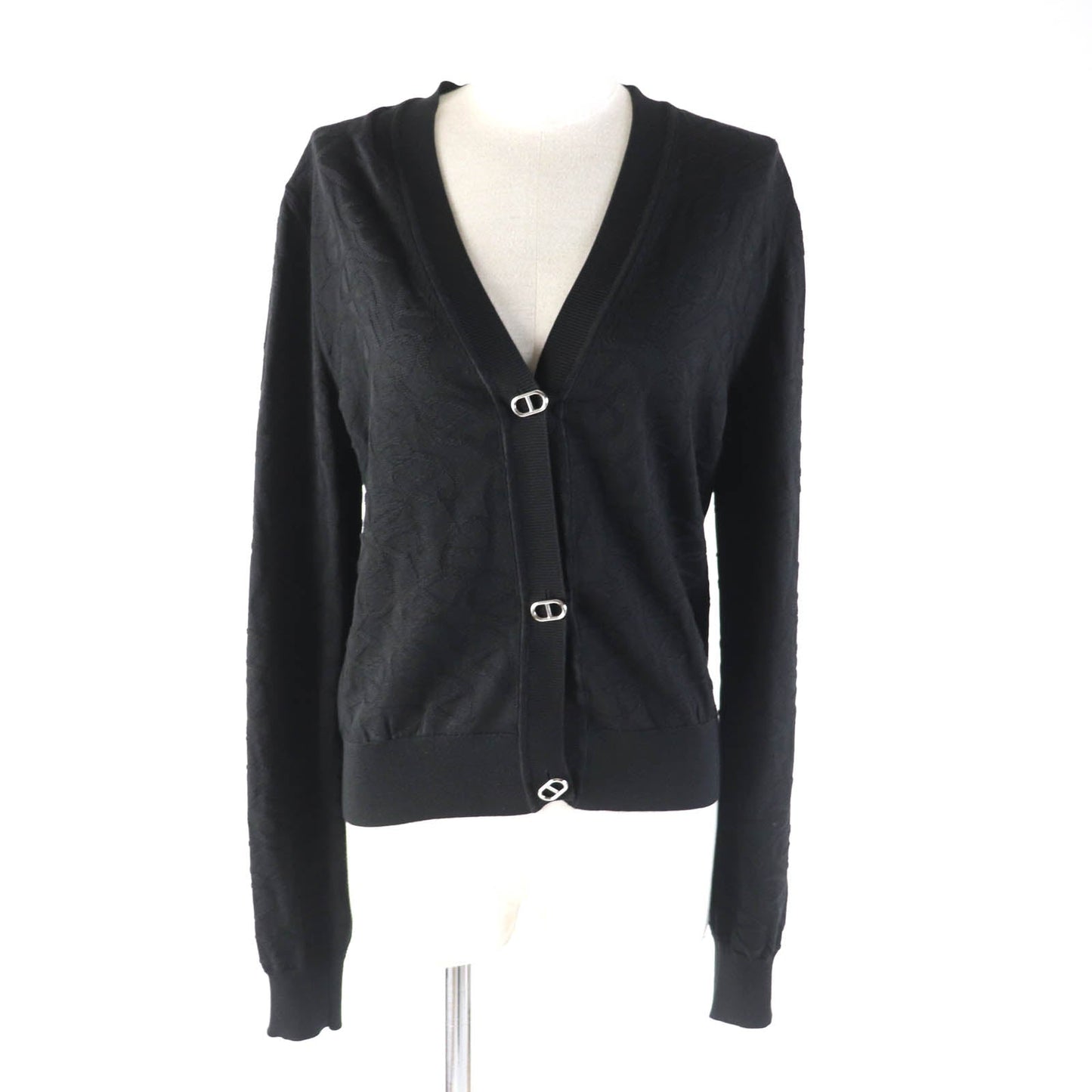 HERMES cardigan 4E2730DC silk black NAOUSS 38