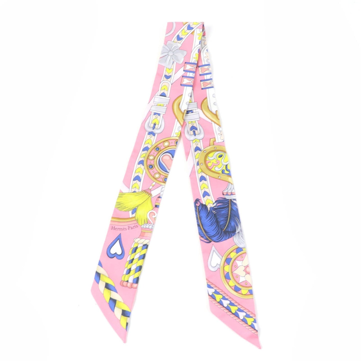 HERMES scarf silk Rose Bonbon/Blue Vif/White Twilly Arne de Coeur