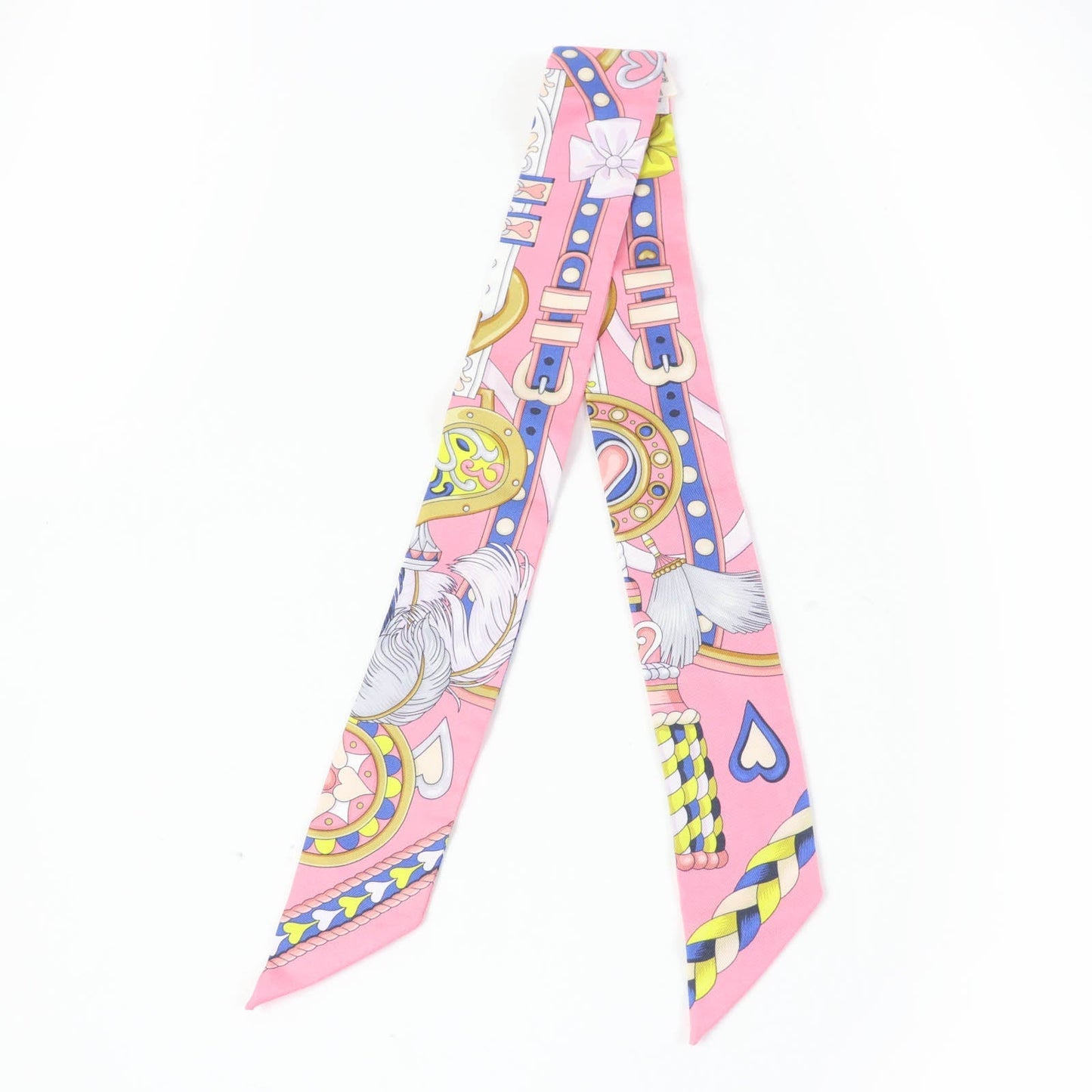 HERMES scarf silk Rose Bonbon/Blue Vif/White Twilly Arne de Coeur