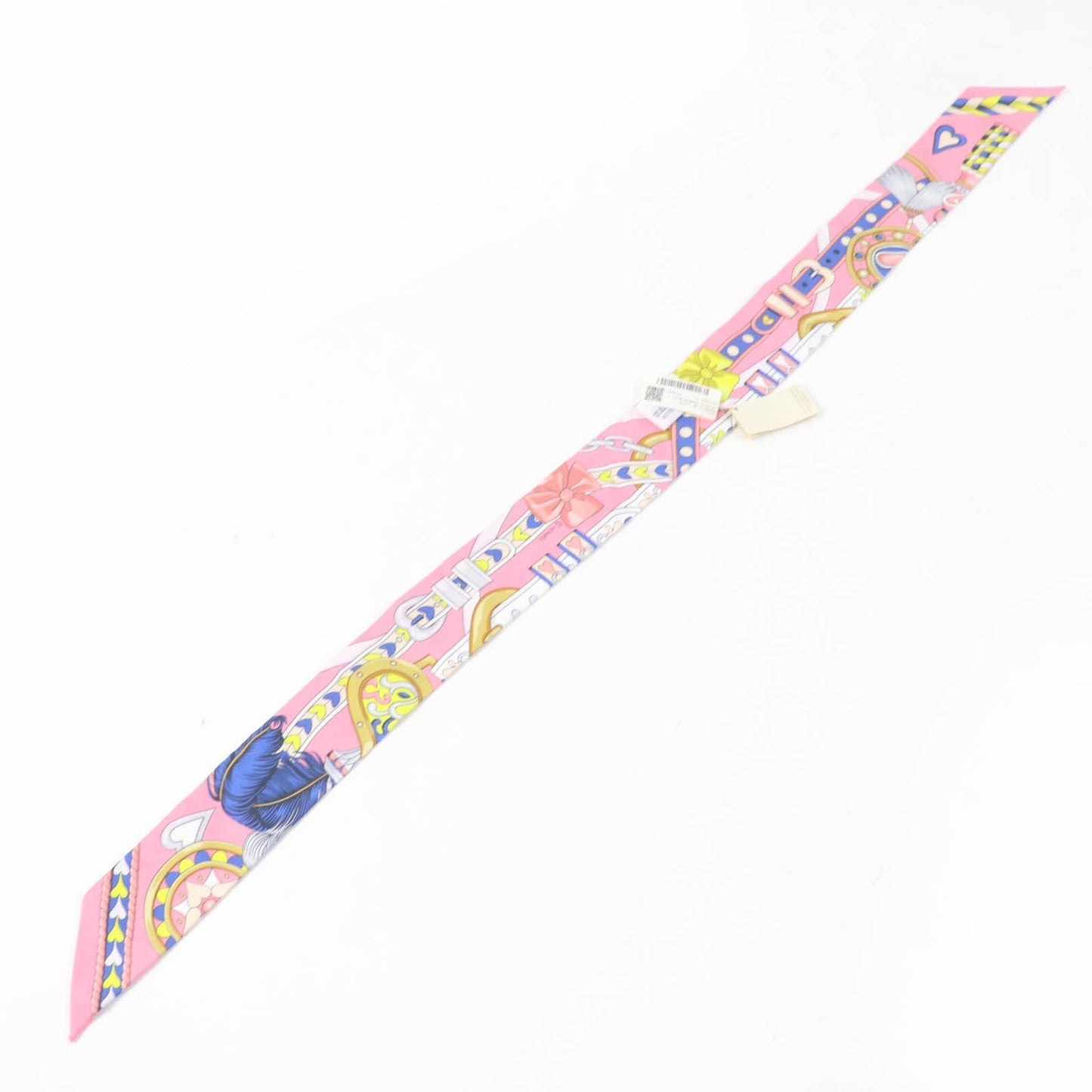 HERMES scarf silk Rose Bonbon/Blue Vif/White Twilly Arne de Coeur