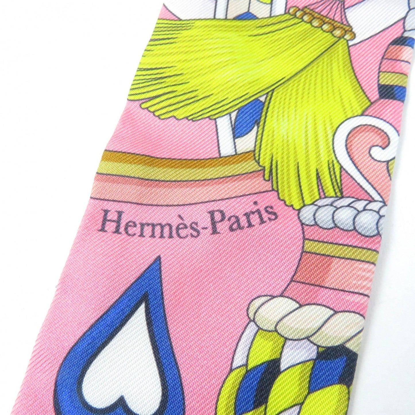 HERMES scarf silk Rose Bonbon/Blue Vif/White Twilly Arne de Coeur