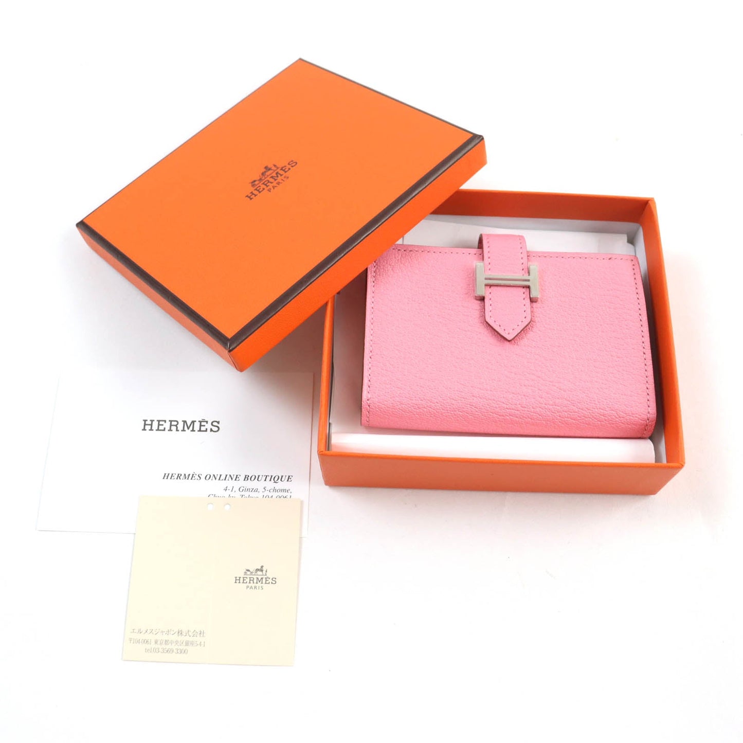 HERMES name card holder Shave Rose azare Bearn Mini